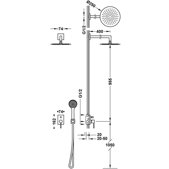 TRES 06298004 MAX Kit De Grifo Monomando Empotrado De 2 Vías para Ducha Color Cromo