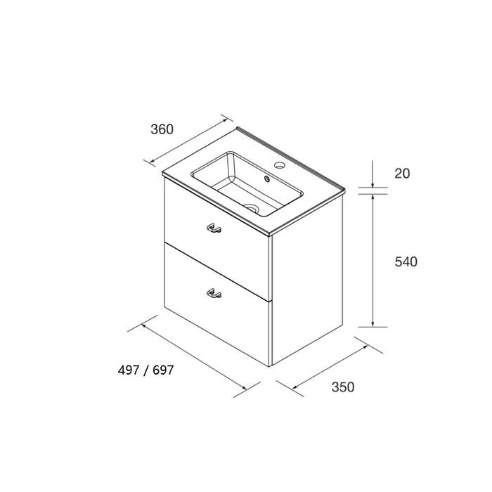 SALGAR INARA Mueble+Lavabo 2C Fondo Reducido Blanco Brillo