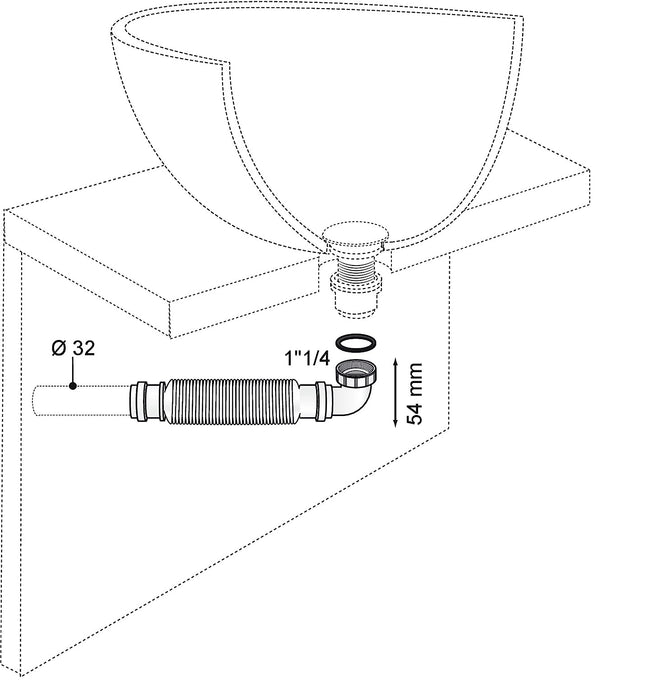 ARCOBAÑ 40SFP14  Tubo Sifon Salva-espacio Flexible 1 1/4 X 32/40
