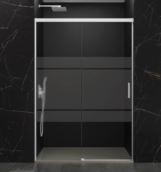 GME BASIC Mampara Frontal Ducha Corredera 1F+1C Blanca Vidrio Decorado