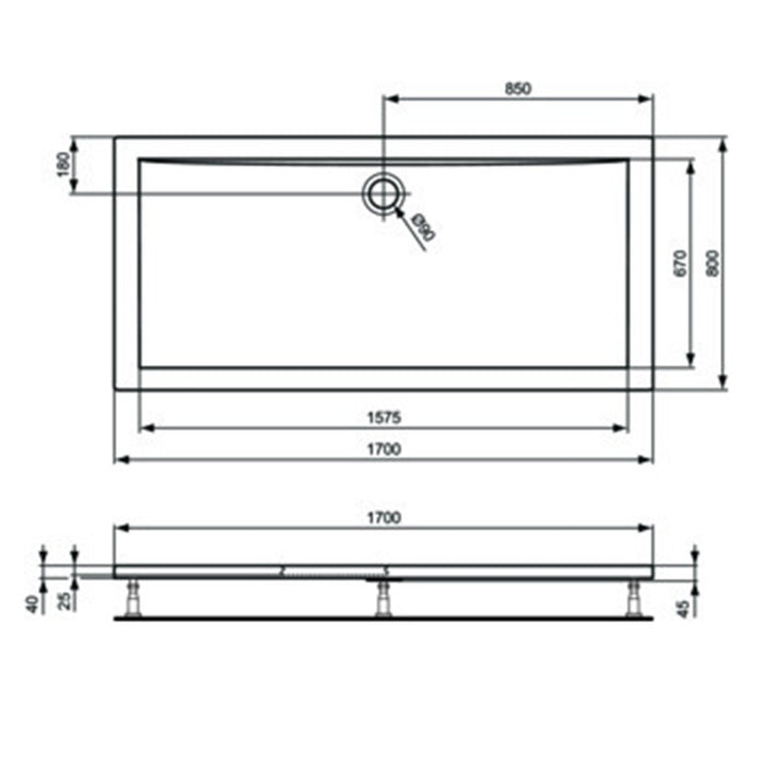 IDEAL STANDARD K518901 ULTRAFLAT Plato Ducha Acrílico 170x80 Blanco