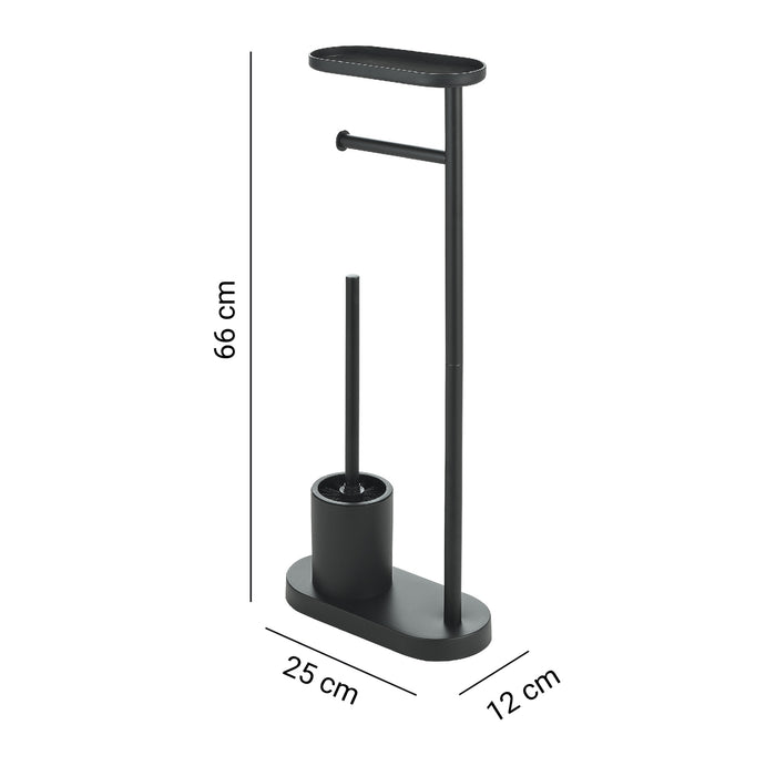 GEDY 30321400000 ELIOS Columna de pie con portarrollos, escobillero y repisa negro mate