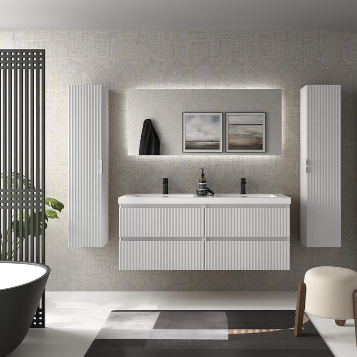 SALGAR 121748 KIRA Mueble de Baño 2 pozas Carga Mineral 140cm Blanco Mate