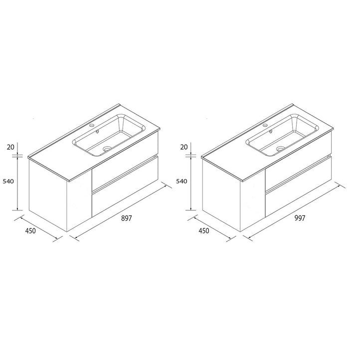 SALGAR BEQUIA Mueble de Baño con Lavabo 2 Cajones 1 Puerta Izquierda Negro Mate