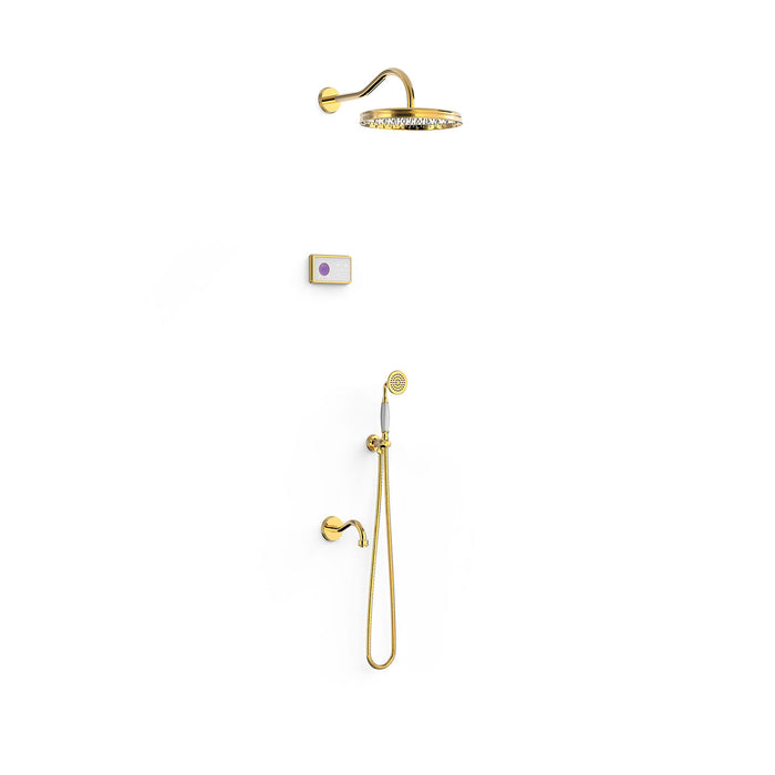 TRES 09226301OR TRES CLASIC 3-Way Built-In Electronic Thermostatic Faucet Kit Shower Technology for Bathtub and Shower 24K Gold