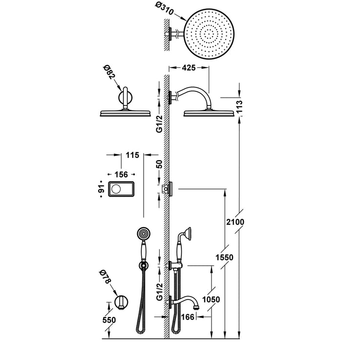 TRES 09226301 TRES CLASIC Kit Grifo Termostático Electrónico Empotrado 3 Vías Shower Technology para Bañera y Ducha Cromo