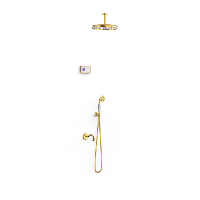 TRES 09226302OR TRES CLASSIC Electronic Thermostatic Built-in 3-Way Faucet Kit Shower Technology for Bathtub and Shower 24K Gold