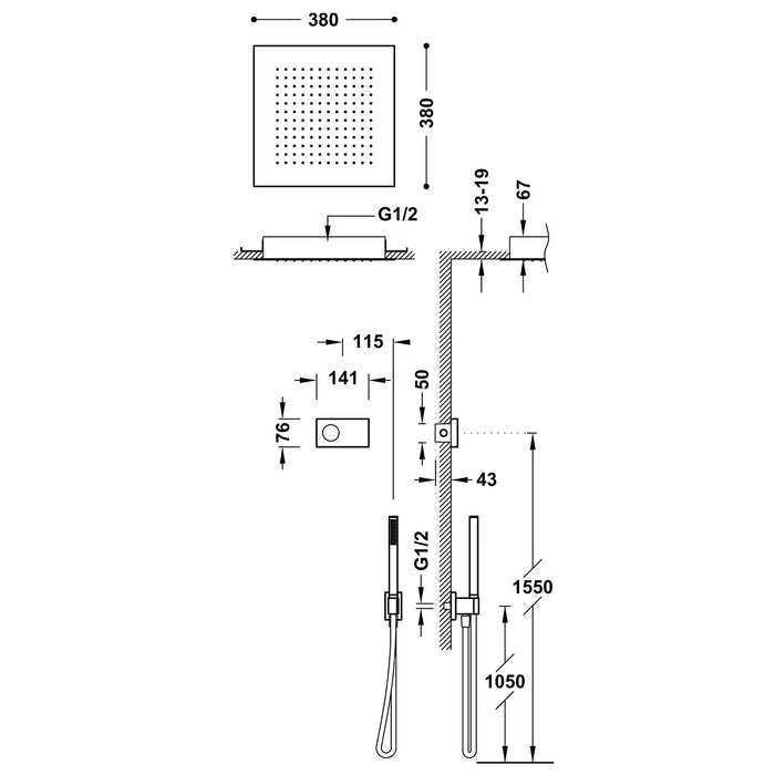 TRES 09286552 SHOWER TECHNOLOGY Kit Grifo Electrónico de Ducha Termostático Empotrado Cromo