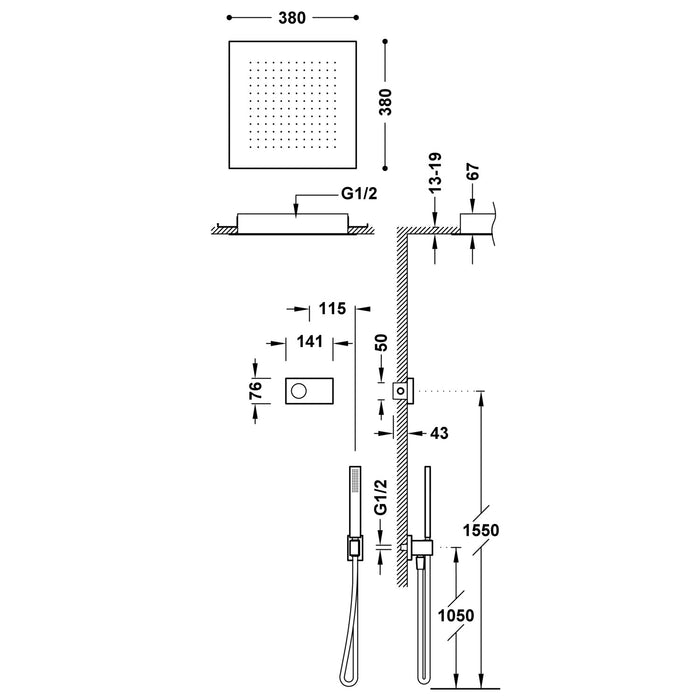 TRES 09288552NM SHOWER TECHNOLOGY Kit Grifo Termostático Electrónico Empotrado 2 Vías Shower Technology para Ducha Negro Mate