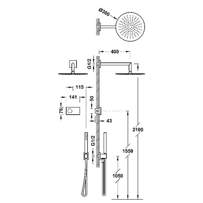 TRES 09288558NM SHOWER TECHNOLOGY Kit Grifo Termostático Electrónico Empotrado 2 Vías Shower Technology para Ducha Negro Mate