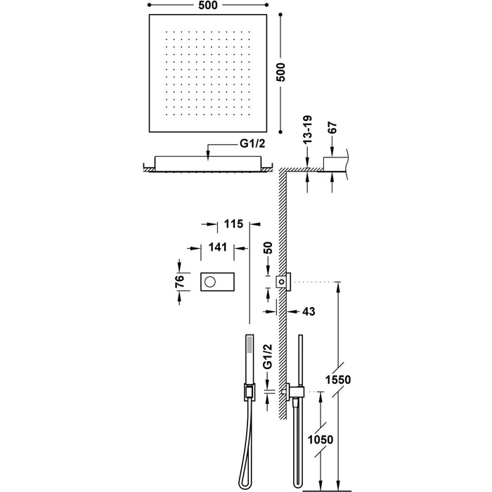 TRES 09288561NM SHOWER TECHNOLOGY Kit Grifo Termostático Electrónico Empotrado 2 Vías Shower Technology para Ducha Negro Mate