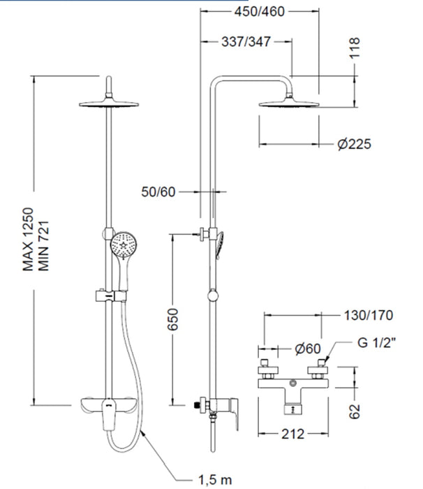 GENEBRE CM64111 32 41 KORAL Columna Monomando Extensible Negra