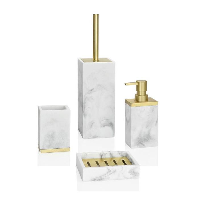 ANDREA HOUSE BA68123 Resin Polish Brush Holder Marble Effect Matte Gold Stainless Steel