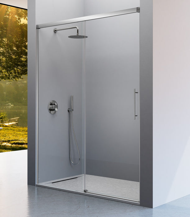 KASSANDRA URBAN  Mampara Frente de Ducha Fijos + Puerta Corredera Plata Mate Cepillado Transparente