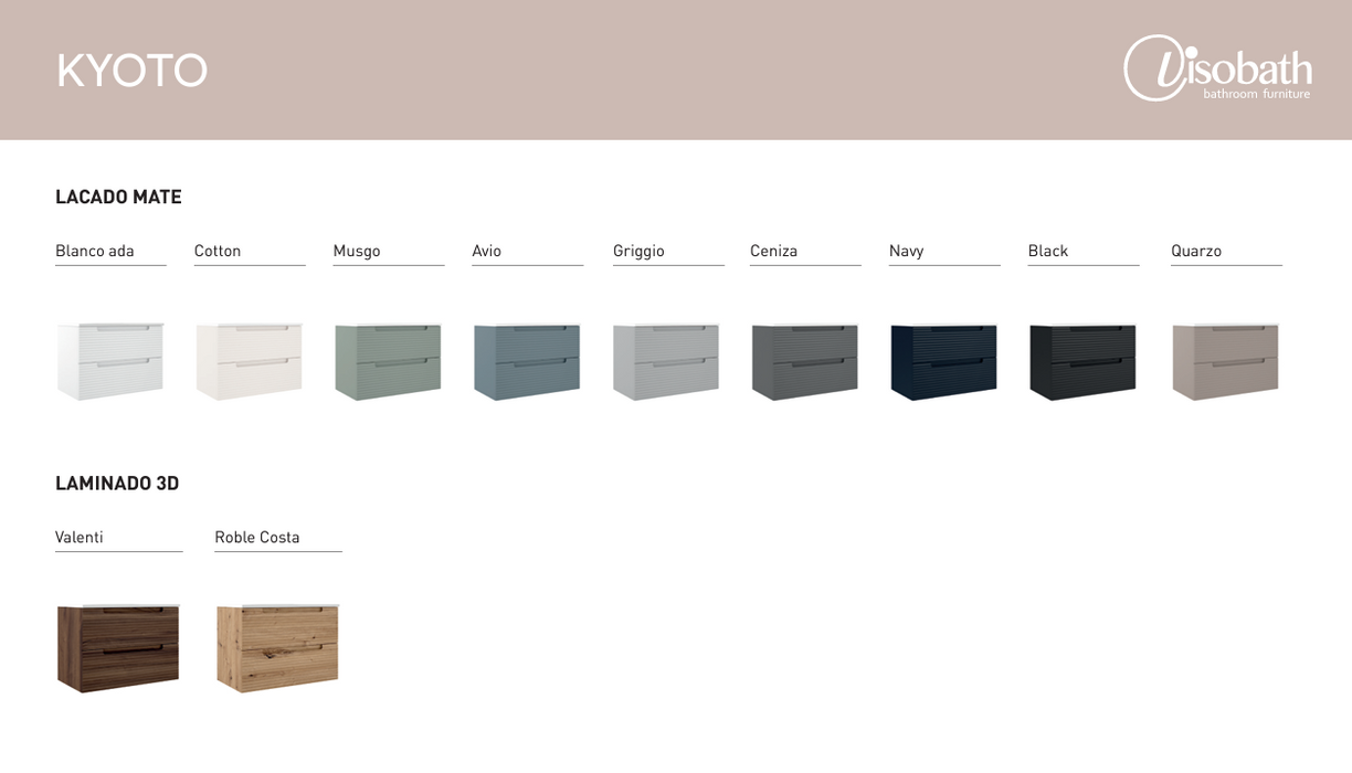 VISOBATH KYOTO Mueble de Baño con Lavabo 2 Cajones Suspendido Color Valenti