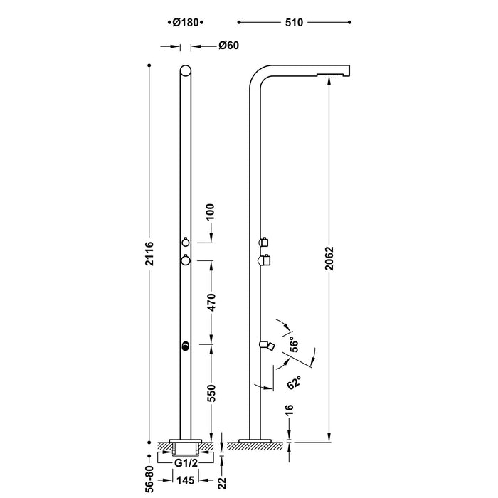 TRES 13499505 Columna De Ducha Exterior Jardín Acero Inox 316