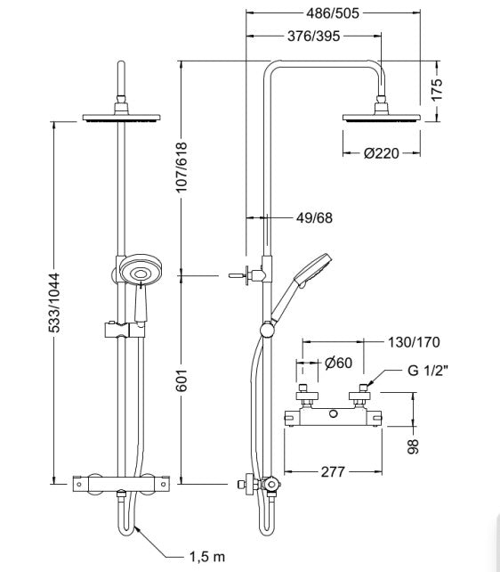 GENEBRE CT67110 18 TAU Columna Termostática Extensible con Equipo de Ducha