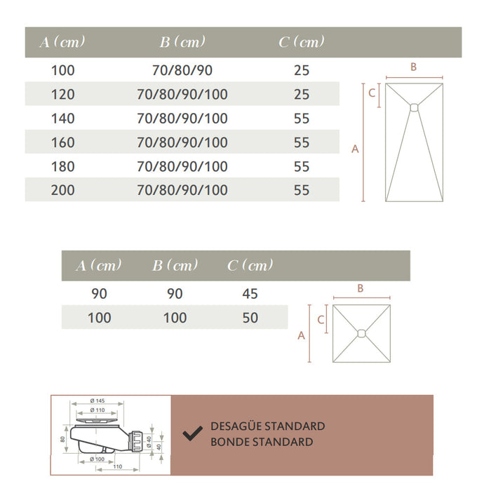ACQUABELLA BASE Plato de Ducha Textura Beton Color Negro