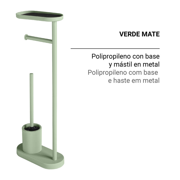 GEDY 30320700000 ELIOS Columna de pie con portarrollos, escobillero y repisa verde mate