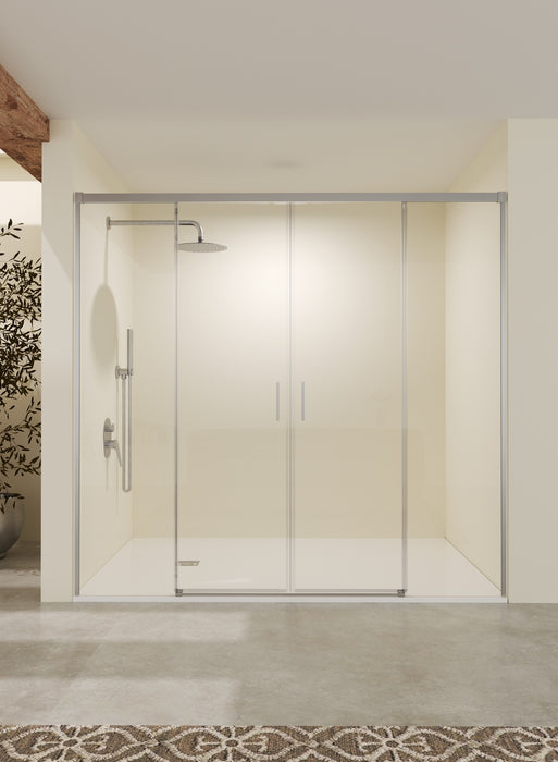 SB_X STYLO Mampara Frontal Ducha 2F+2C Niquel Transparente