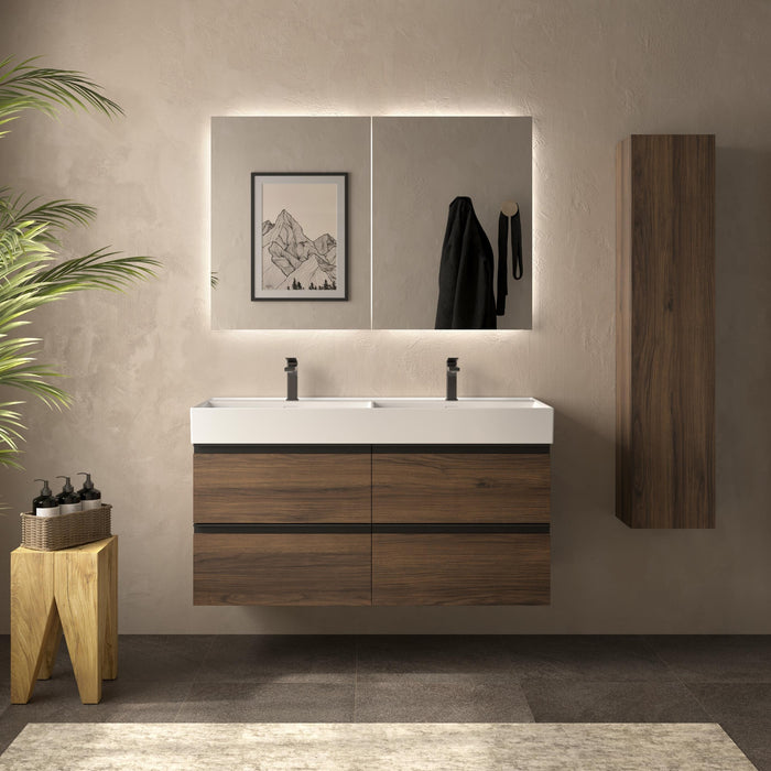 SALGAR 115942 BEQUIA METAL Mueble de Baño 2 pozas Porcelana 120cm Nogal