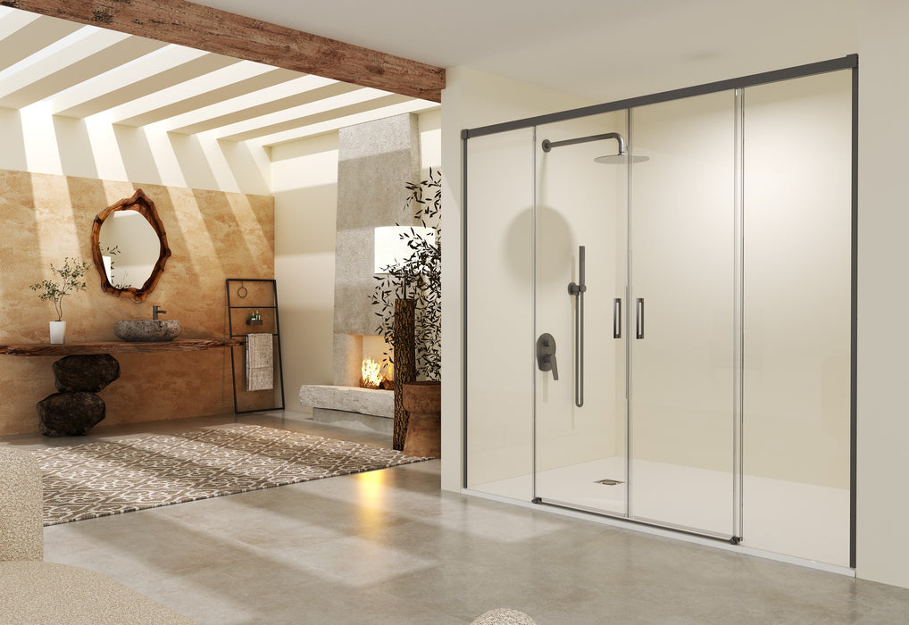 SB_X STYLO Mampara Frontal Ducha 2F+2C Black Gun Metal Transparente