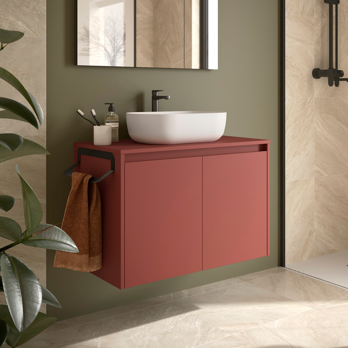 SALGAR NOJA Mueble de Baño con Tapa Encimera 2 Puertas Color Rojo Satinado