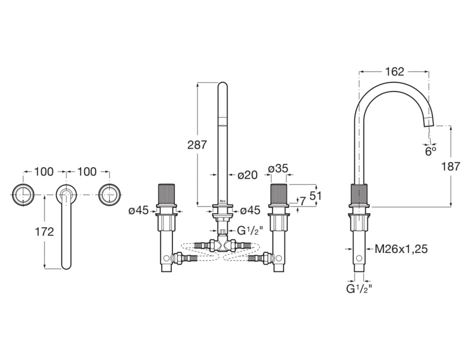 ROCA A5A3E3FP30 NU Grifo Bimando Lavabo con Manetas de Repisa Maneta Stripes Blanco Brillo