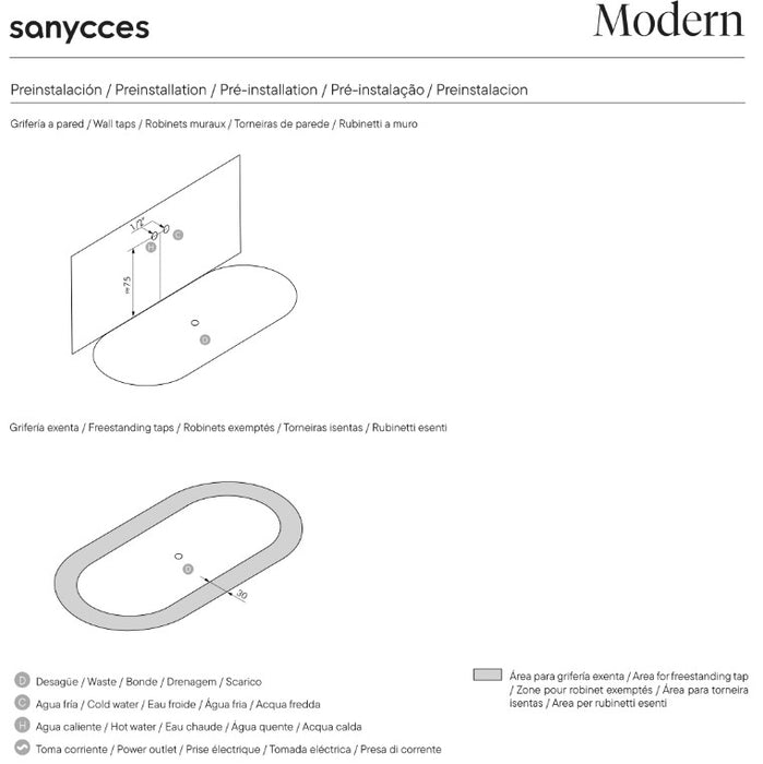 SANYCCES MODERN Bañera Exenta 170X80X64 Blanco Mate