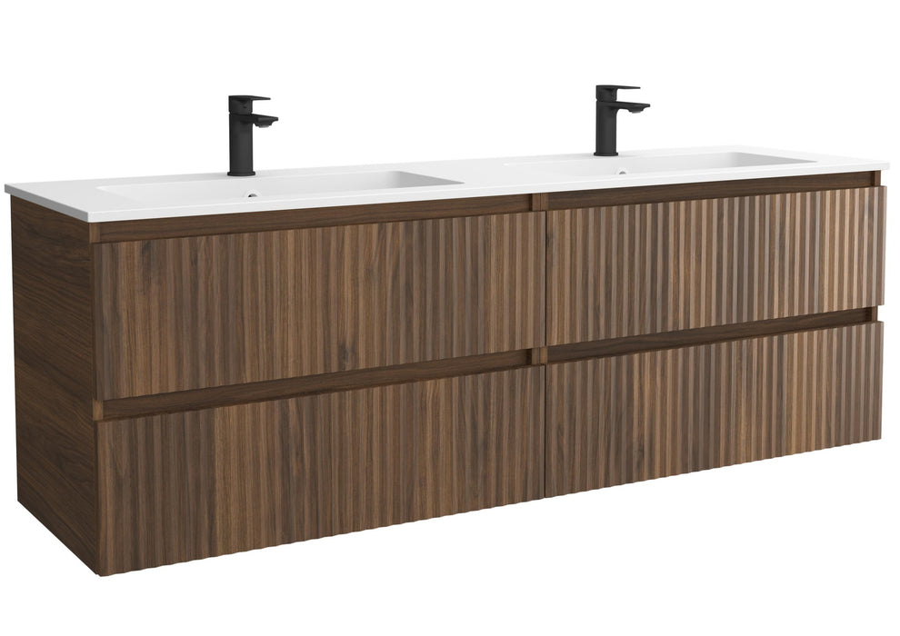 SALGAR 121755 KIRA Mueble de Baño 2 pozas Solid Surface 160cm Nogal