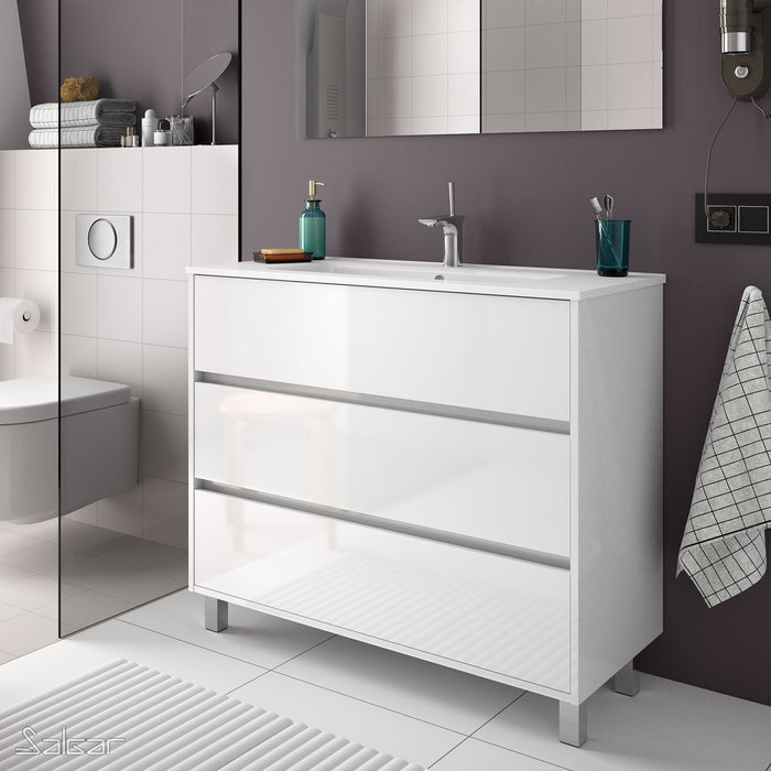 SALGAR NOJA Mueble de Baño con Lavabo 3 Cajones Color Blanco Brillo