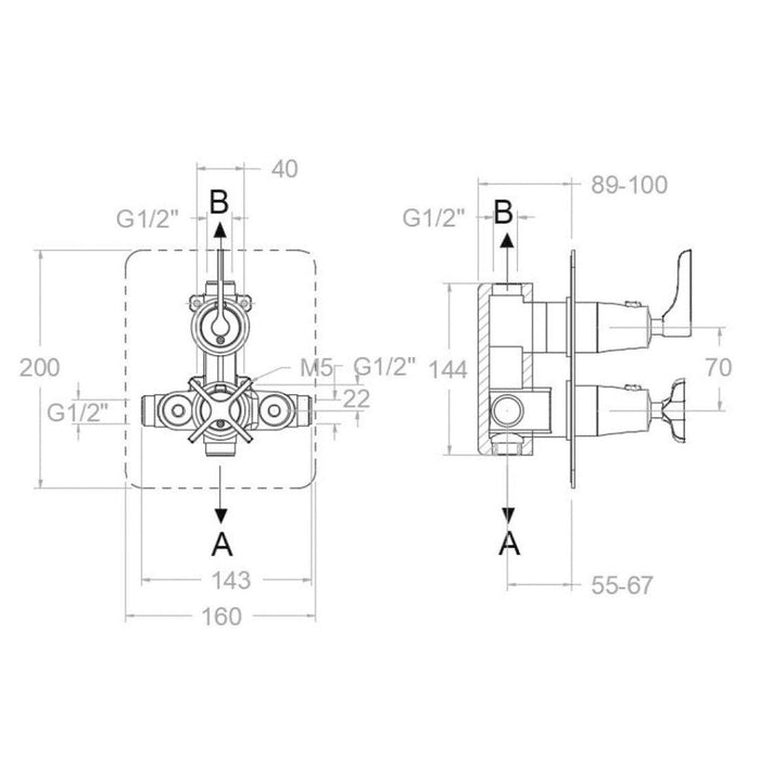 RAMONSOLER 918722SNM ADAGIO Grifo Termostático Ducha Empotrado 2 Vías con Placa Metálica Negro Mate