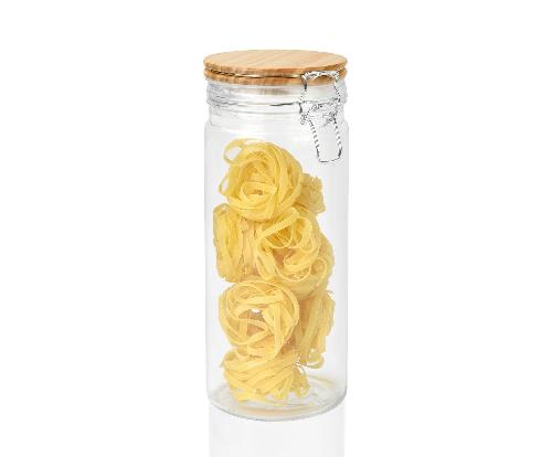 ANDREA HOUSE CC69342 Bote Vidrio Clip Tapa Madera 1300Ml