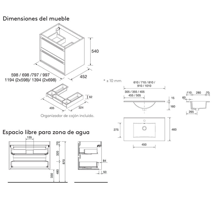 SALGAR ATTILA Mueble de Baño con Lavabo 2 Cajones Color Verde Mate
