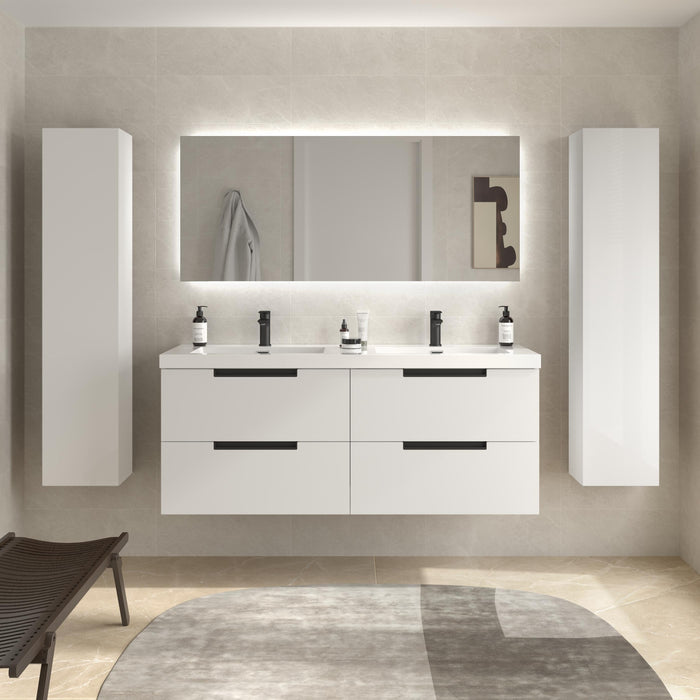 SALGAR 121984 LENI Mueble de Baño 2 pozas Carga Mineral 140cm Blanco Mate