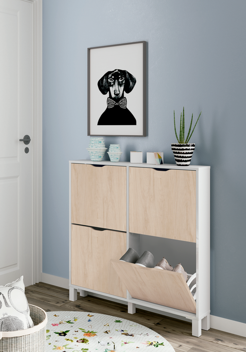 MUEBLES PITARCH Kay Shoe Rack White High Gloss/Aurora Oak