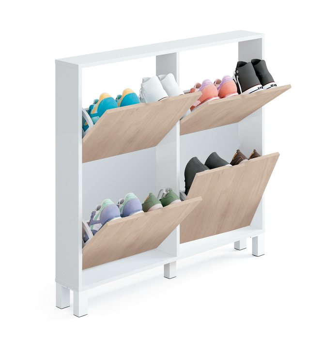 MUEBLES PITARCH Kay Shoe Rack White High Gloss/Aurora Oak