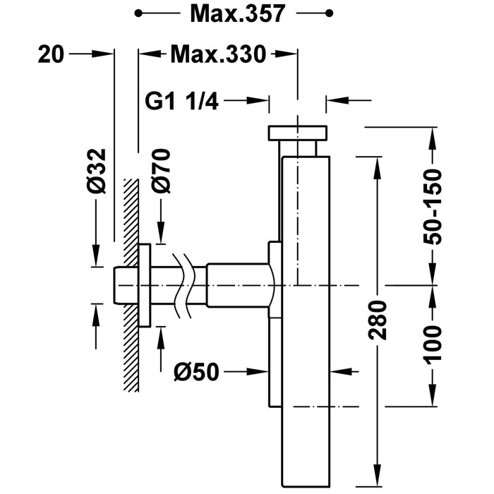 TRES 10710342OR COMPLEMENTOS DE GRIFERÍA Sifón Telescópico Cuadrado Inspeccionable con Faldón para Lavabo Color Oro 24K