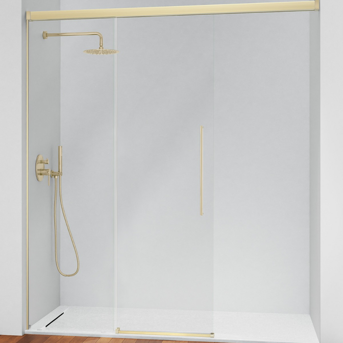 KASSANDRA PAVÍA Mampara Walking Frente Ducha Fijo +  Puerta Corredera sin Cierre con Barra Superior Plata Brillo Transparente (c