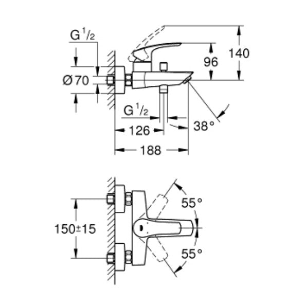 GROHE 33 300 003 EUROSMART Grifo Monomando Bañera Cromo Sin Equipo