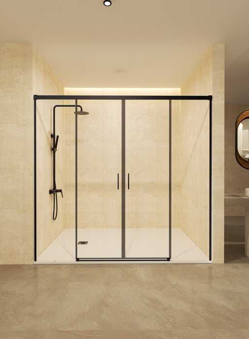 SB_X STYLO Mampara Frontal Ducha 2F+2C Negro Mate Transparente
