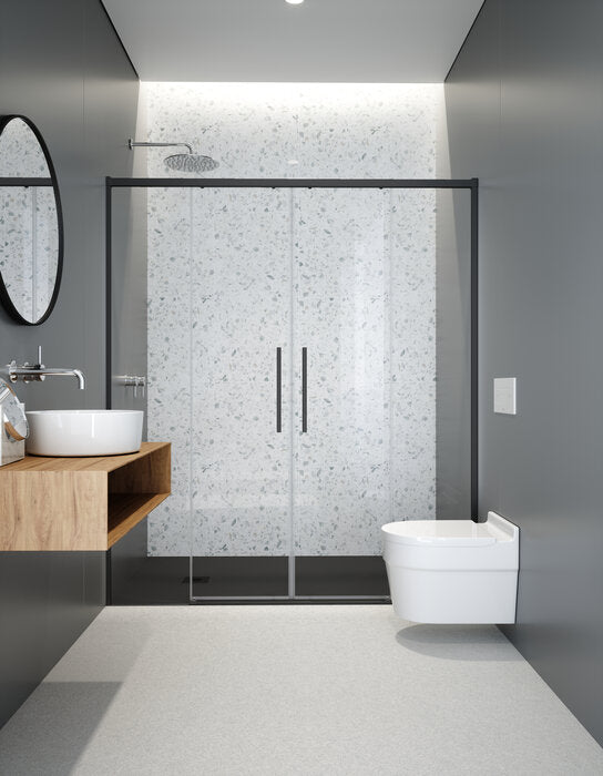 PROFILTEK SA-325 SALMA 2 hojas correderas+2 hojas fijas. 6 MM Negro Transparente