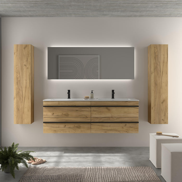 SALGAR 116078 BORN Mueble de Baño 2 pozas Solid Surface 160cm Roble