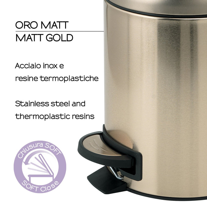 GEDY 33098700000 POTTY Papelera Con Tapa 5L Oro Mate