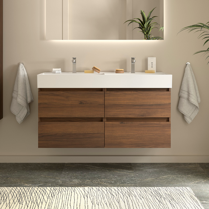 SALGAR 110449 BEQUIA Bathroom Cabinet with Veneto 120 cm Sink Color Nogal Maya