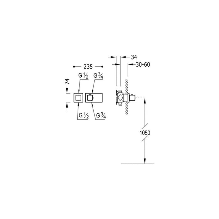 TRES 20725299 TRESMOSTATIC Built-in Thermostatic Mixer Chrome