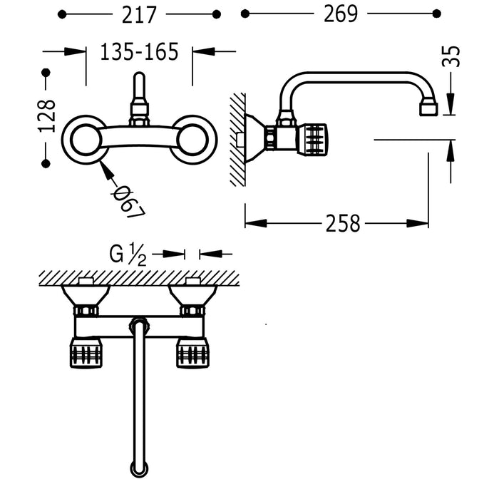 TRES ESE-23 123315 Grupo Fregadero Pared Distancia a Pared de 260 mm