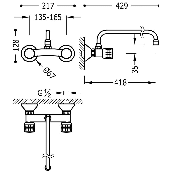 TRES ESE-23 123360 Grupo Fregadero Pared Distancia a Pared de 410 mm