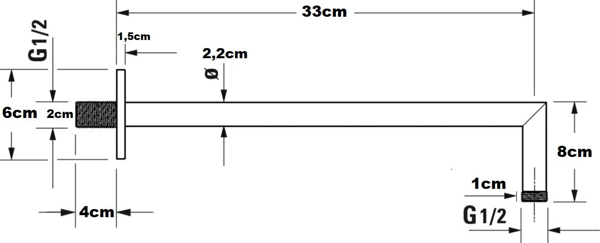 ARCOBAÑ 19TPRECR  Tubo Ducha Pared Redondo 38cm