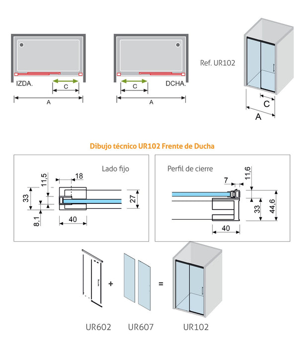 KASSANDRA URBAN Fixed Shower Screen + Sliding Door Bright Silver Transparent